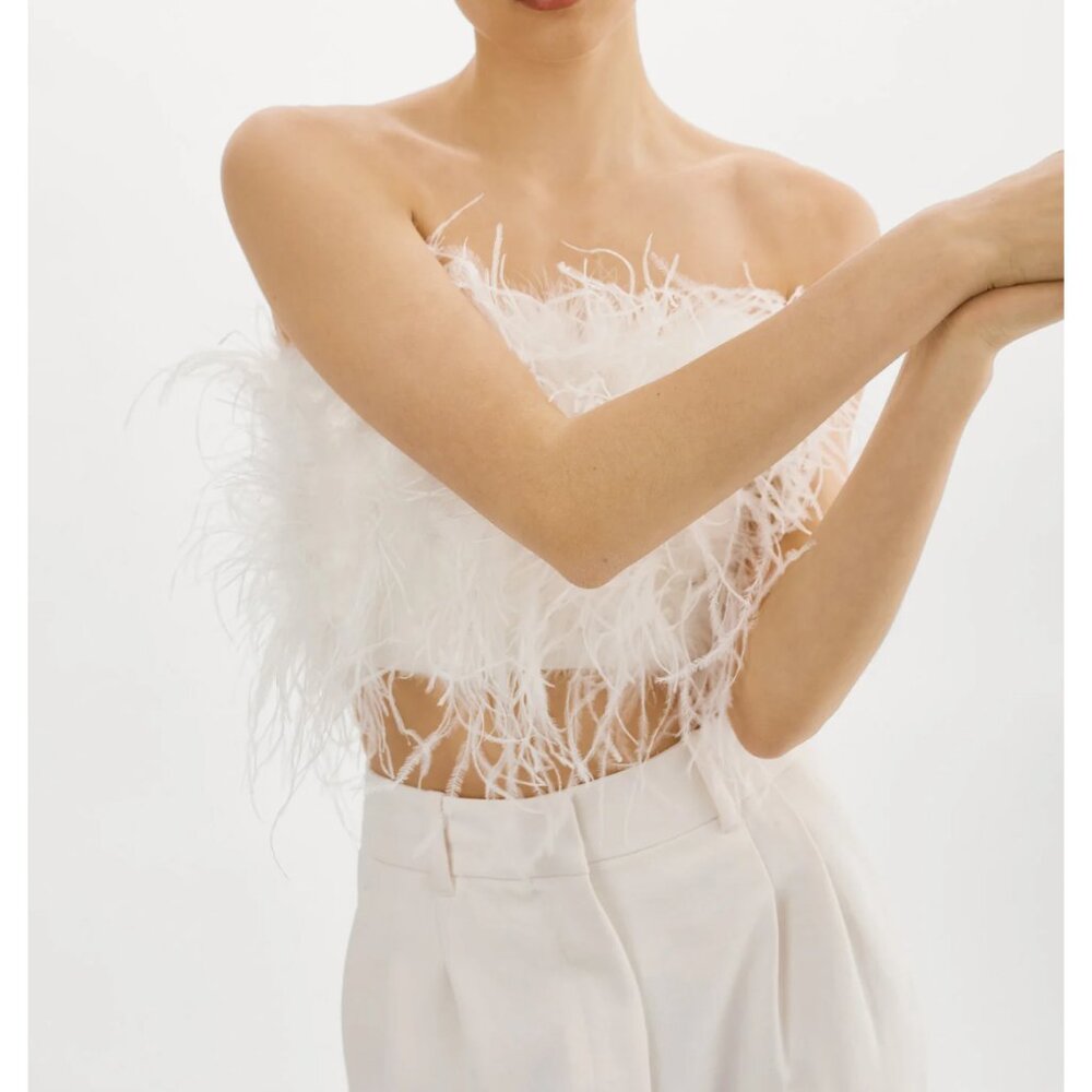 LAMARQUE‎ Feather Bustier Zaina White Cropped Strapless Top Size Large